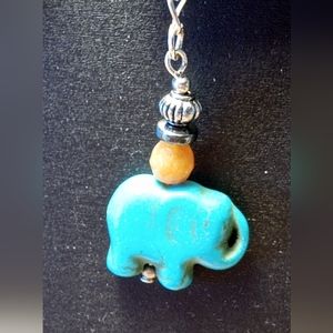 Genuine turquoise and Pink Opals. Elephant boho vibe. Silver hook.